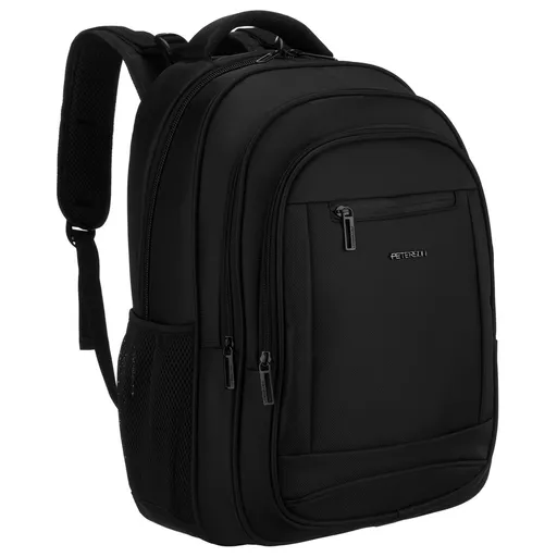 Mládežnícky mäkký školský batoh z polyesteru v čiernej farbe s USB a JACK portom – Peterson,skl.