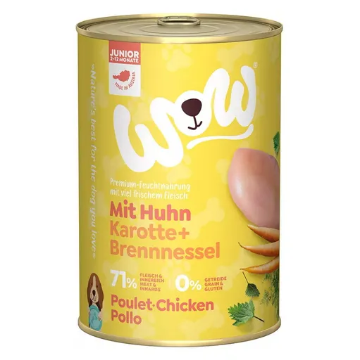 WOW Kuracie s karotkou junior konzerva pre šteňatá a rastúcich psov 400 g