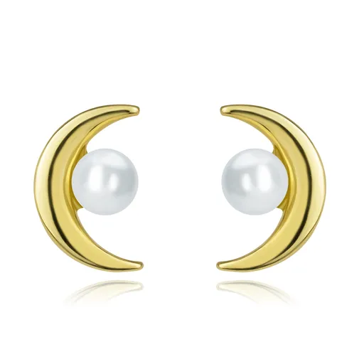 Náušnice zo žltého zlata 375 - kosák mesiaca so sladkovodnou perlou