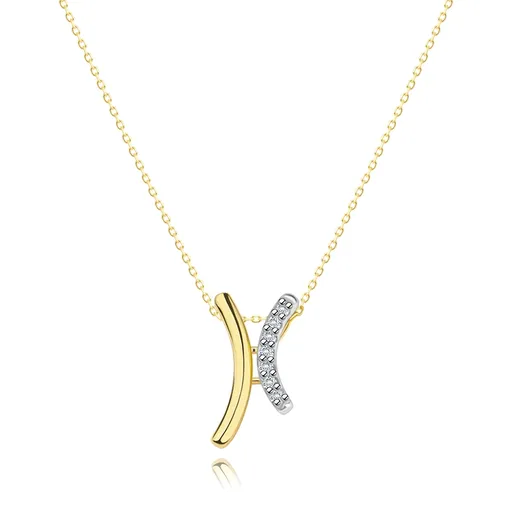 Náhrdelník z kombinovaného zlata 585 - protichodné oblúky s čírymi zirkónmi