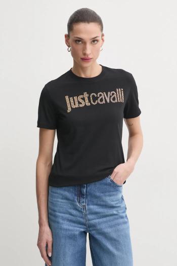 Bavlnené tričko Just Cavalli dámske, čierna farba, 78PAHE15 CJ110