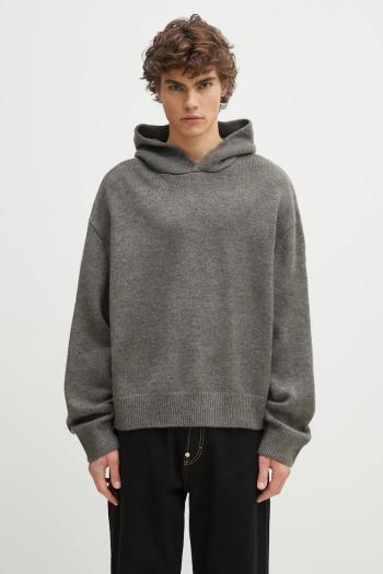 Sveter s prímesou vlny MKI MIYUKI ZOKU Mohair Blend Knit Hoody pánsky, šedá farba, teplý, MOHAIR.BLEND.KNIT.HO.BR