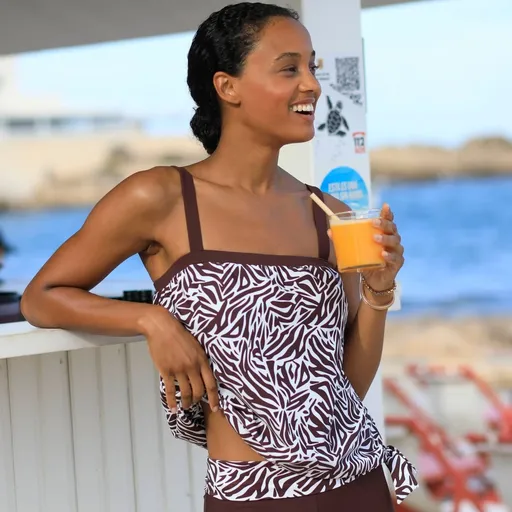 Plavkový tankiny top s potlačou Zebra