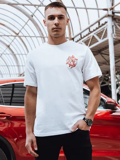 Pánske tričko s potlačou bielej farby Dstreet RX5490