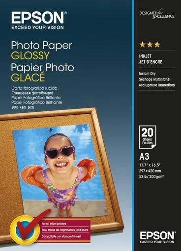 Epson Glossy Photo Paper C13S042536, 200 g/m2, A3, 20ks, lesklý, biely, foto papier
