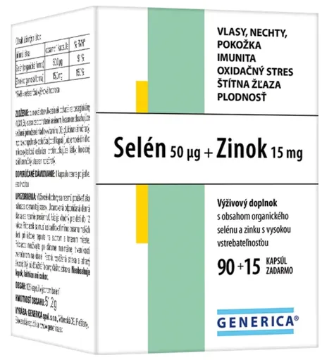 Generica Selén 50 μg + Zinok 15 mg 90 + 15 kapsúl