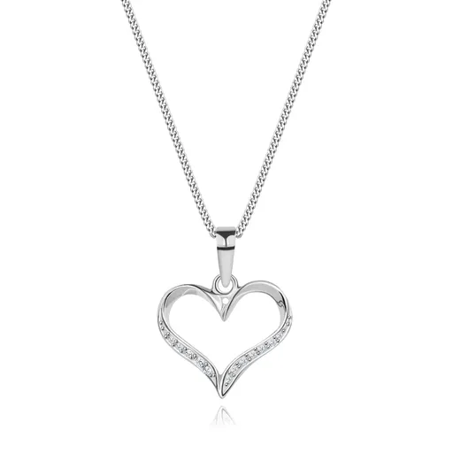 Náhrdelník - retiazka a obrys asymetrického srdca, číre zirkóny, striebro 925