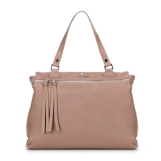 Dámsky kufor z prírodnej kože, béžový 100-4E-800-9