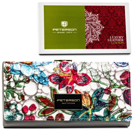 Veľká, viacfarebná dámska peňaženka z prírodnej kože so zapínaním na patentku - Peterson