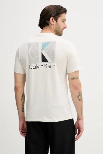 Bavlnené tričko Calvin Klein pánske, béžová farba, s potlačou, LV04RC853G