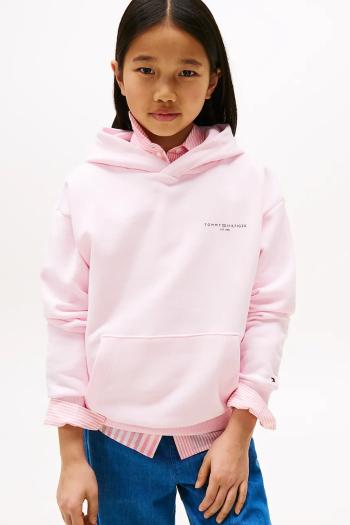 Detská mikina Tommy Hilfiger ružová farba, s kapucňou, jednofarebná, KS0KS00595