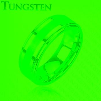 Prsteň z tungstenu v tmavosivom lesklom odtieni, brúsený stredový pás, 8 mm - Veľkosť: 69 mm