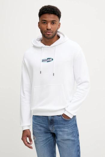 Bavlnená mikina Guess Jeans biela farba, s kapucňou, s nášivkou, M5YQ02 KCPR1