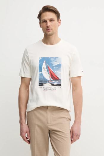 Bavlnené tričko Tommy Hilfiger pánske, béžová farba, s potlačou, MW0MW38615