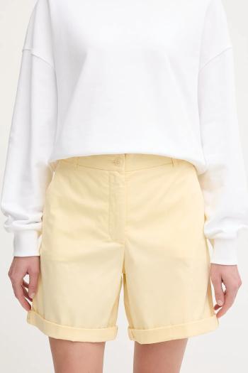Šortky Tommy Hilfiger dámske, žltá farba, jednofarebné, vysoký pás, WW0WW42457