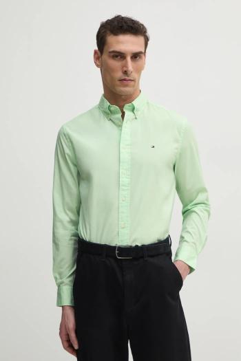 Bavlnená košeľa Tommy Hilfiger pánska, zelená farba, regular, s golierom button-down, MW0MW37550
