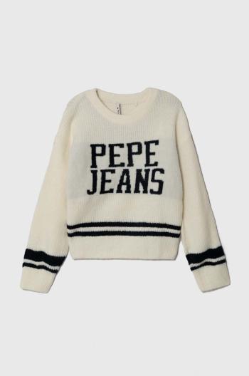 Detský sveter s prímesou vlny Pepe Jeans béžová farba, teplý