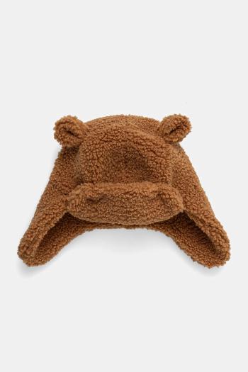 Detská čiapka UGG FLUFF TRAPPER hnedá farba biela, z hrubej pleteniny, 101500