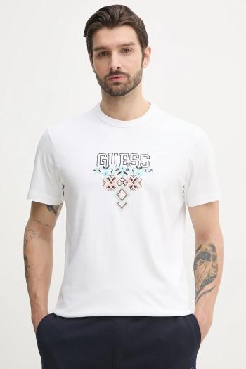 Bavlnené tričko Guess pánske, biela farba, s nášivkou, M5GI11 K8FQ4