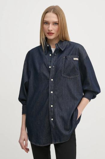 Rifľová košeľa Calvin Klein Jeans dámska, tmavomodrá farba, regular, s klasickým golierom, J20J225471