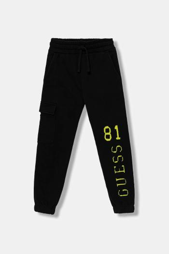 Detské bavlnené tepláky Guess čierna farba, s potlačou, L5YQ13 KAD74