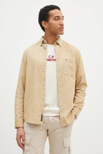Menčestrová košeľa Tommy Jeans béžová farba, regular, s golierom button-down, DM0DM20672