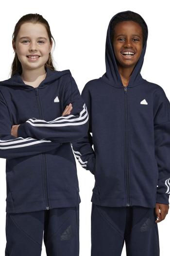 Detská mikina adidas U FI 3S FZ tmavomodrá farba, s kapucňou, s nášivkou
