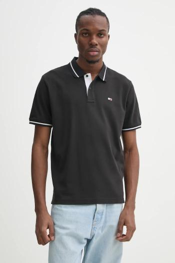 Bavlnené polo tričko Tommy Jeans čierna farba, jednofarebné, DM0DM20745
