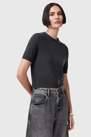 Vlnená blúzka AllSaints ELSIE čierna farba, jednofarebná, W068KC