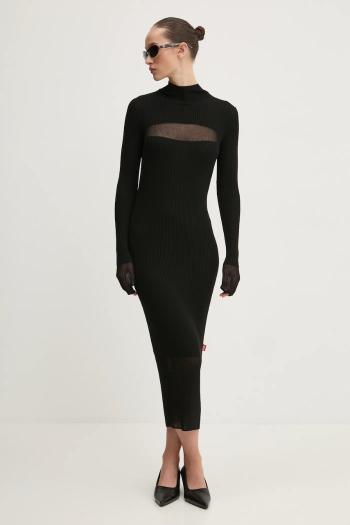 Vlnené šaty Diesel M-SLINT DRESS čierna farba, midi, priliehavé, A16556.0CPAS