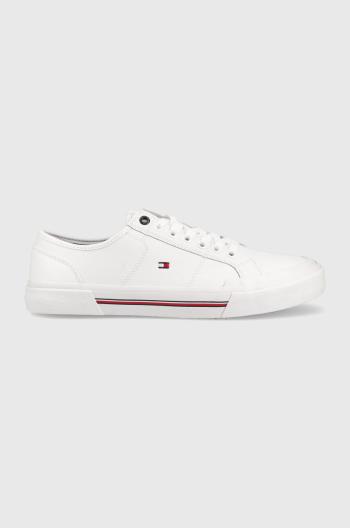 Kožené tenisky Tommy Hilfiger CORE CORPORATE VULC LEATHER pánské, bílá barva, FM0FM04561