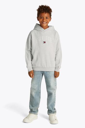Detská mikina Tommy Hilfiger biela farba, s kapucňou, s potlačou, KB0KB09574