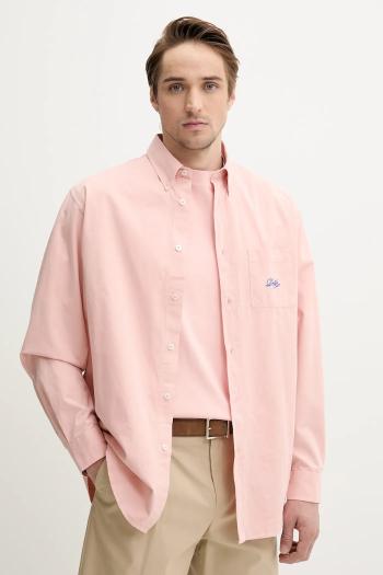 Bavlnená košeľa Drôle de Monsieur La Chemise Lavee Drule pánska, ružová farba, voľný strih, s klasickým golierom, G-SH195-CO178-LPI