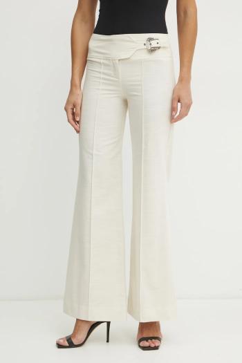 Bavlnené nohavice Versace Jeans Couture dámske, béžová farba, zvony, vysoký pás, 78HAA104 N0439