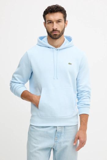 Mikina Lacoste čierna farba, s kapucňou, jednofarebná, SH9623