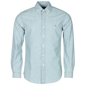 Polo Ralph Lauren  CHEMISE AJUSTEE EN CHAMBRAY DENIM COL BOUTONNE  LOGO PONY PLAYER  Košele s dlhým rukávom Modrá