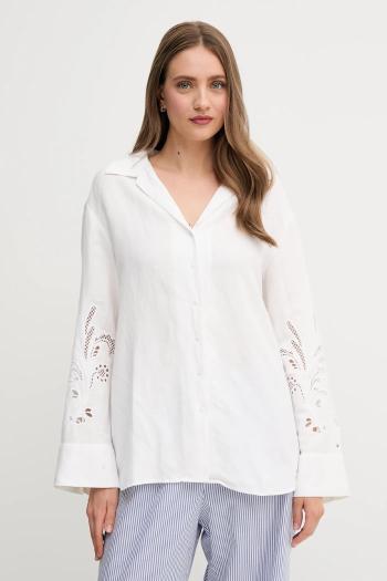 Ľanová košeľa Tommy Hilfiger béžová farba, regular, s klasickým golierom, WW0WW45940