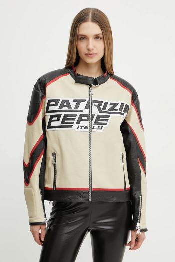 Kožená bunda Patrizia Pepe čierna farba, prechodná, 8O0161 L142