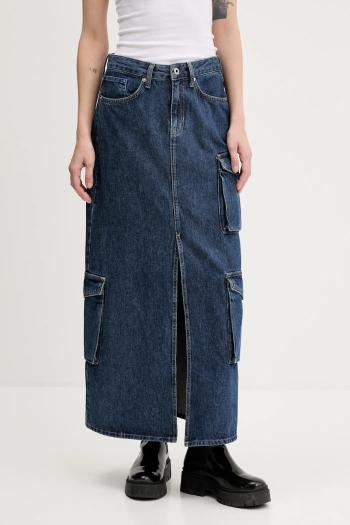 Rifľová sukňa Karl Lagerfeld Jeans tmavomodrá farba, maxi, rovný strih, A3W12011