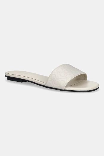 Šľapky Calvin Klein FLAT SLIDE - JACQ béžová farba, HW0HW02388