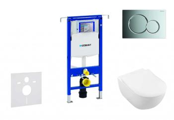 GEBERIT - Duofix Modul na závesné WC s tlačidlom Sigma01, lesklý chróm + Villeroy Boch - WC a doska, DirectFlush, SoftClose, CeramicPlus 111.355.00.5 NI2