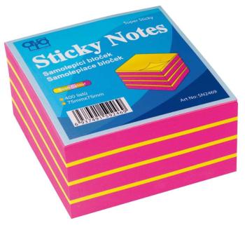Bloček samolepiaci 75x75mm ružovo-žltý neón 400 listov Auro