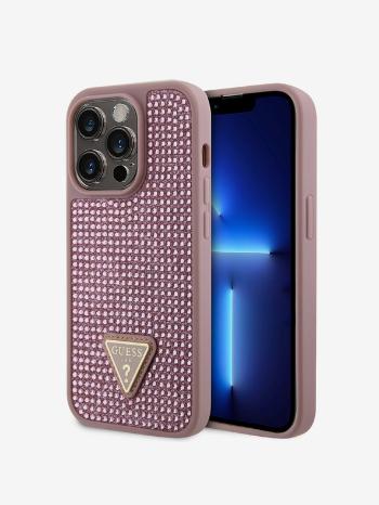 Guess Rhinestones Triangle Metal Logo Kryt pro iPhone 15 Pro Pink Telefontok Lila