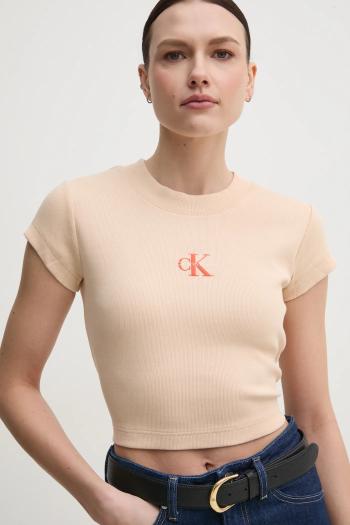 Tričko Calvin Klein Jeans dámske, béžová farba, LV047AB802