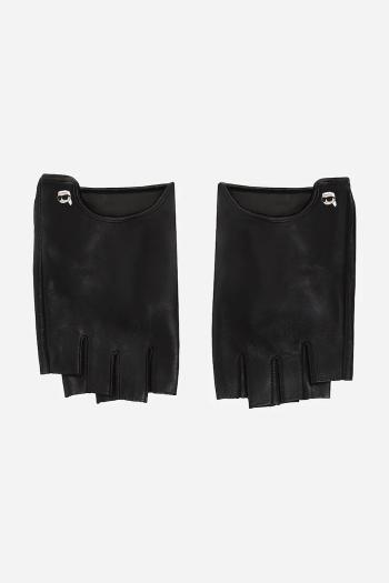 Kožené rukavice bez prstov Karl Lagerfeld dámske, čierna farba, A2W33064