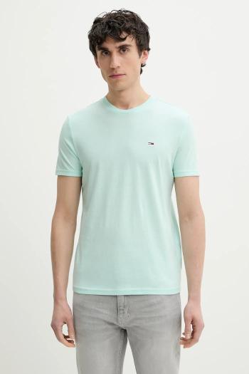 Tričko Tommy Jeans pánske, tyrkysová farba, jednofarebné, DM0DM20363