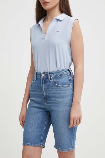 Rifľové krátke nohavice Tommy Hilfiger dámske, jednofarebné, vysoký pás, WW0WW41323