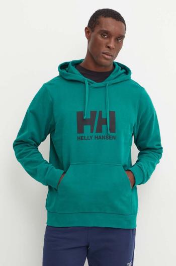 Bavlnená mikina Helly Hansen HH LOGO pánska, zelená farba, s kapucňou, s potlačou, 30394