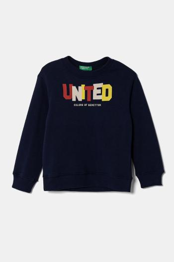 Detská bavlnená mikina United Colors of Benetton tmavomodrá farba, s potlačou, 3J70G10HW