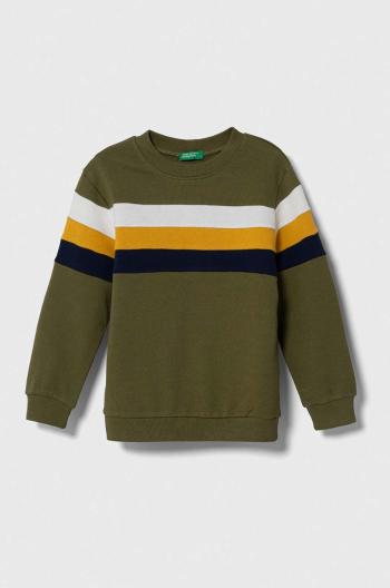 Detská bavlnená mikina United Colors of Benetton zelená farba, vzorovaná